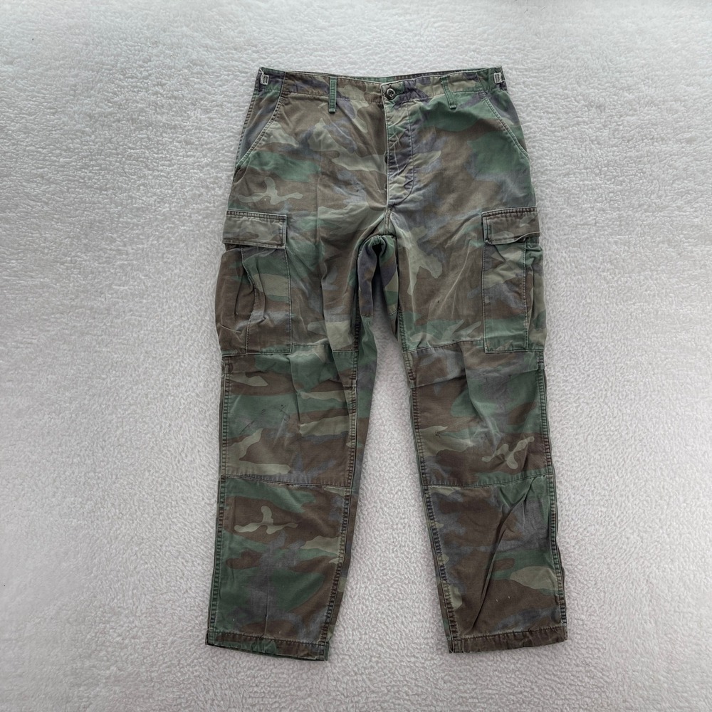 VTG Military BDU Pants Mens Medium Reg Green Brown Woodland Camo Cargo Canvas